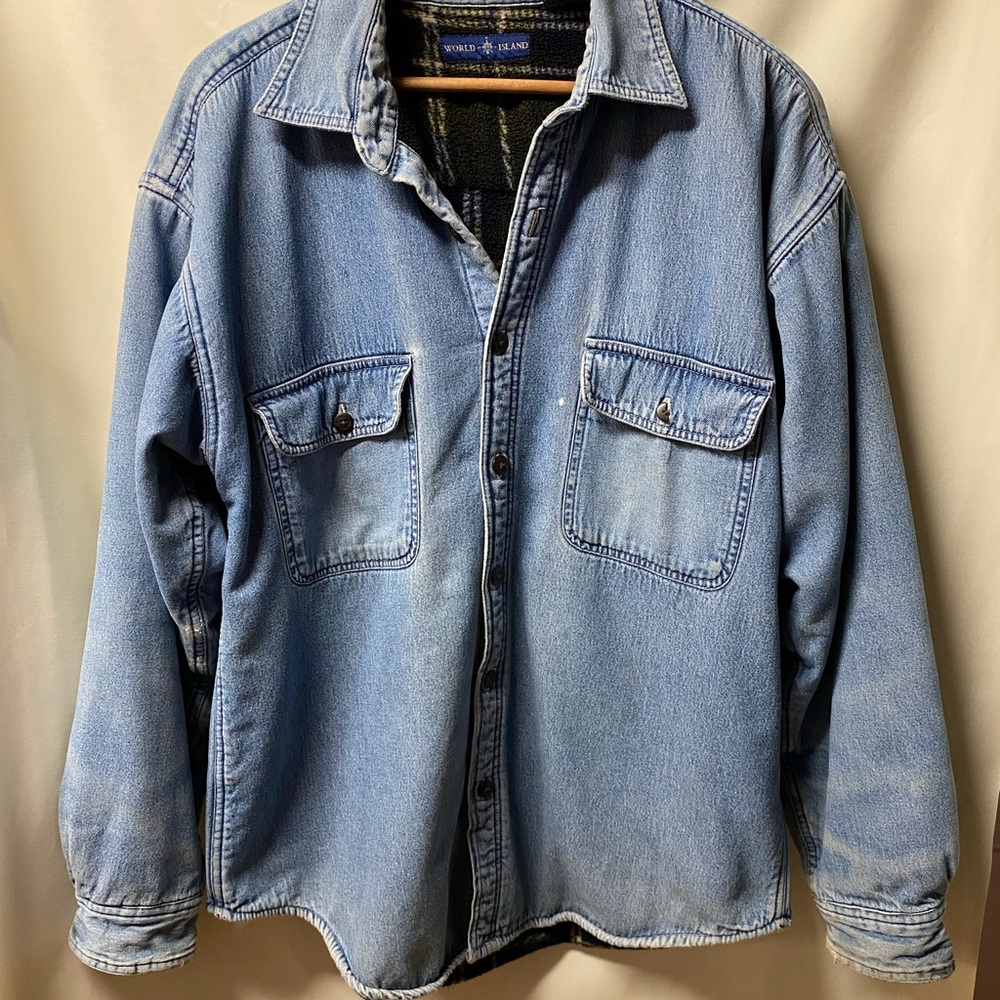 Broken-in Fleece Lined Jean Jacket- world island